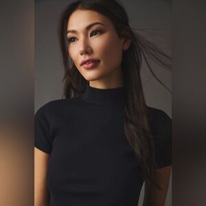 NWOT The Blair Baby Tee by Maeve: Mock-Neck Edition Black